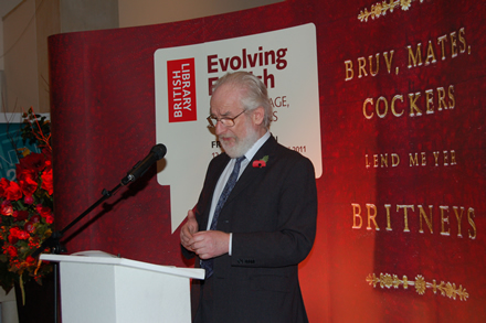 David Crystal at the official opening of the exhibition David Crystal at the official opening of the exhibition