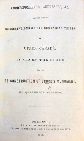 Subscriptions for Brock Monument (title sheet)