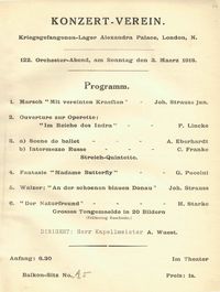 Alexandra Palace concert 3 March 1918