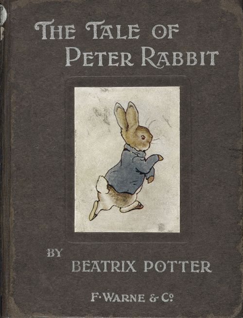 The cover of Beatrix Potter's 1902 edition of The Tale of Peter Rabbit on display in Animal Tales at the British Library