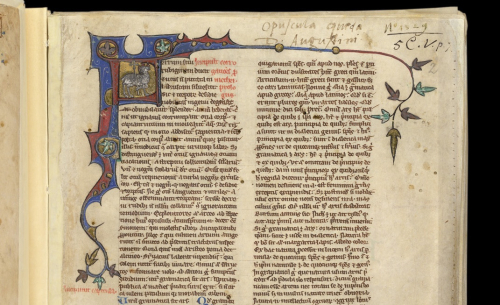 Opening of Corrogationes Promethei in Royal MS 5 C V, f. 2r, late 13th to early 14th century.