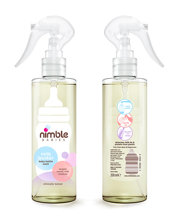 Product Shot of Nimble Babies Milk Buster - front and back of the product shown